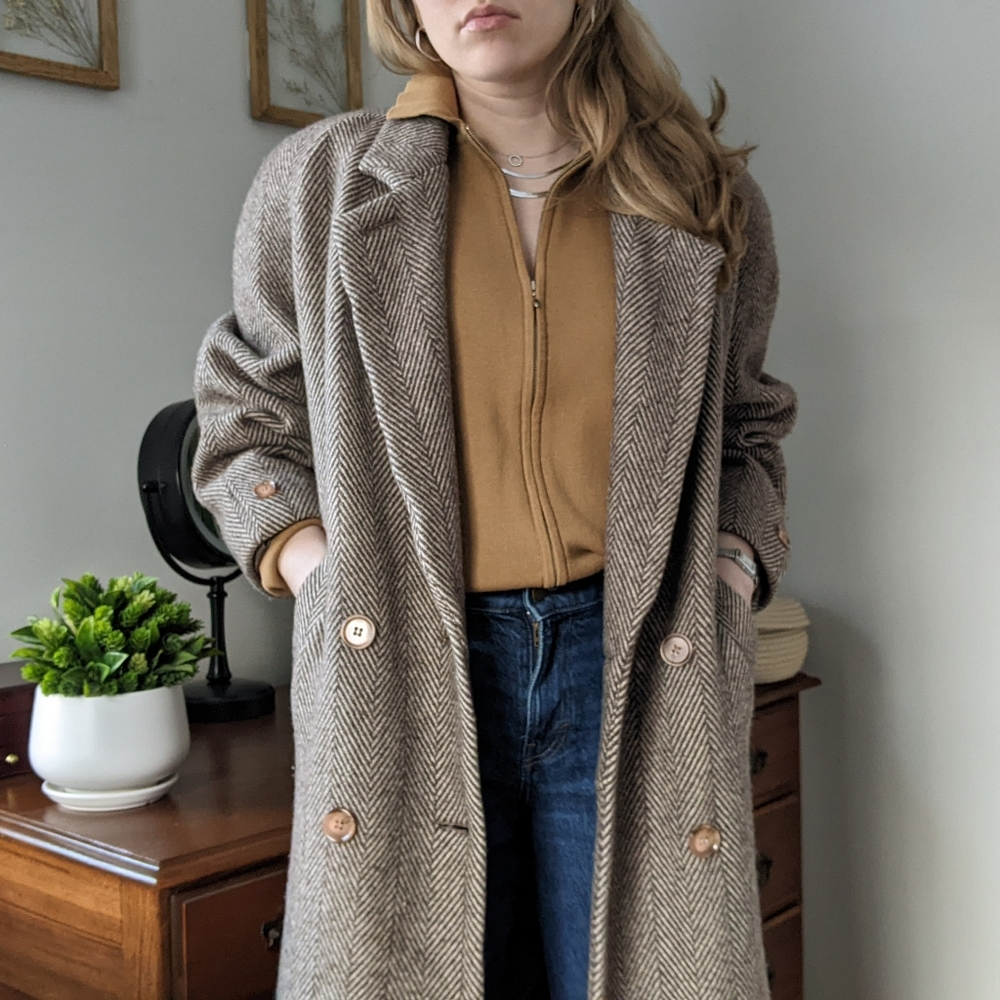 Vintage Herringbone Wool Overcoat
